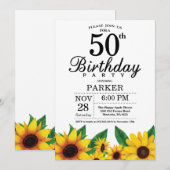 Sunflower 50th Birthday Invitation Kaart (Voorkant / Achterkant)
