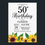 Sunflower 50th Birthday Invitation Kaart<br><div class="desc">Sunflower 50th Birthday Invitation. Floral Flowers en White Background landretro. Vrouwendag. 12e 13e 15e 16e 18e 21e 30e 40e 50e 60e 70e 90e 100e, om het even welke leeftijd. Afdrukbaar digitaal. Voor verdere aanpassing, te klikken gelieve de knoop "van de Aanpassing het"en ons ontwerphulpmiddel te gebruiken om deze sjabloon te...</div>