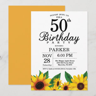 Sunflower 50th Birthday Invitation Kaart