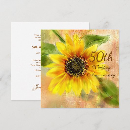 Sunflower 50th Wedding Jubileum Uitnodiging (Voorkant / Achterkant)