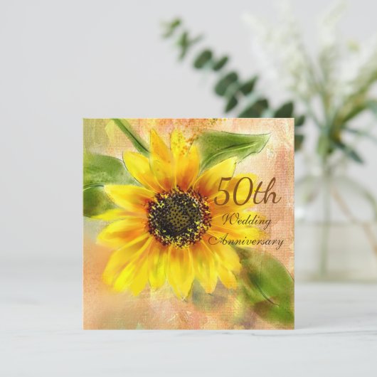 Sunflower 50th Wedding Jubileum Uitnodiging (Staand voorkant)