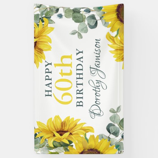Sunflower 60th Birthday Party Spandoek (Verticaal)