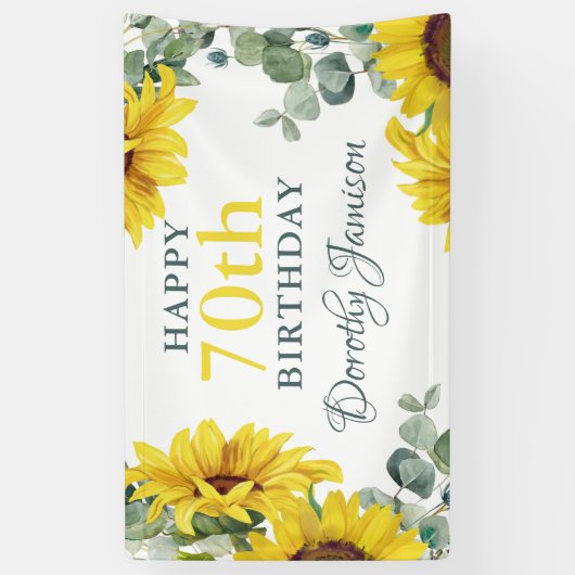 Sunflower 70th Birthday Party Spandoek (Verticaal)
