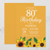 Sunflower 80th Birthday Invitation Kaart (Voorkant / Achterkant)