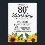 Sunflower 80th Birthday Invitation Kaart<br><div class="desc">Sunflower 80th Birthday Invitation. Floral Flowers en White Background landretro. Vrouwendag. 12e 13e 15e 16e 18e 21e 30e 40e 50e 60e 70e 90e 100e, om het even welke leeftijd. Afdrukbaar digitaal. Voor verdere aanpassing, te klikken gelieve de knoop "van de Aanpassing het"en ons ontwerphulpmiddel te gebruiken om deze sjabloon te...</div>