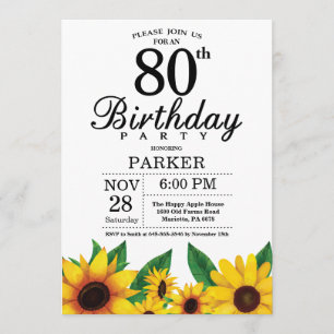 Sunflower 80th Birthday Invitation Kaart