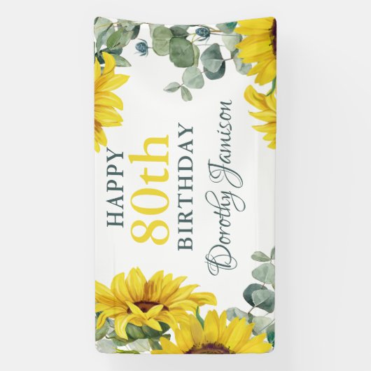 Sunflower 80th Birthday Party Spandoek (Verticaal)