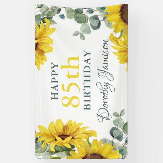 Sunflower 85th Birthday Party Spandoek (Verticaal)