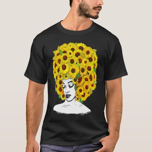 Sunflower Afro Women Black Queen African American  T-shirt (Voorkant)