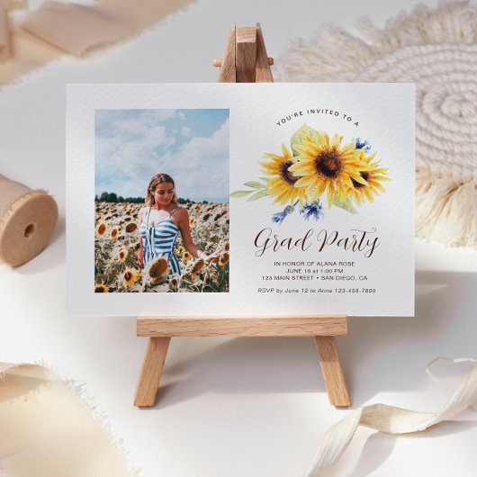 Sunflower Afstuderen Invitation, Foto Afstudeerder Kaart