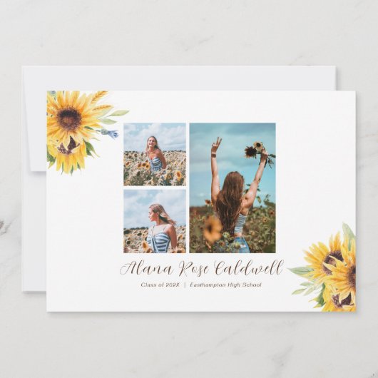 Sunflower Afstuderen Invitation, Foto Afstudeerder Kaart (Achterkant)