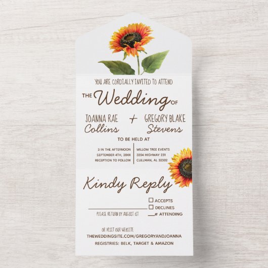 Sunflower All in One Wedding Invitation All In One Uitnodiging (Binnen)