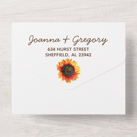 Sunflower All in One Wedding Invitation All In One Uitnodiging (Achterkant)