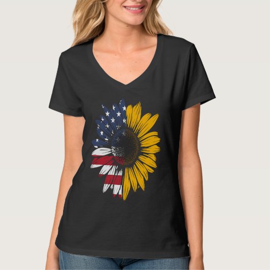 Sunflower American Flag Flower Petals Patriotic 4t T-shirt (Voorkant)