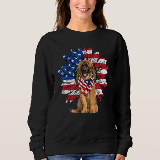 Sunflower American Flag Leonberger 4th Of July Pra Trui (Voorkant)