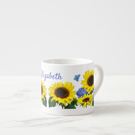 Sunflower and Hydrangea Custom Name Coffee Mug Espresso Kop (Voorkant rechts)