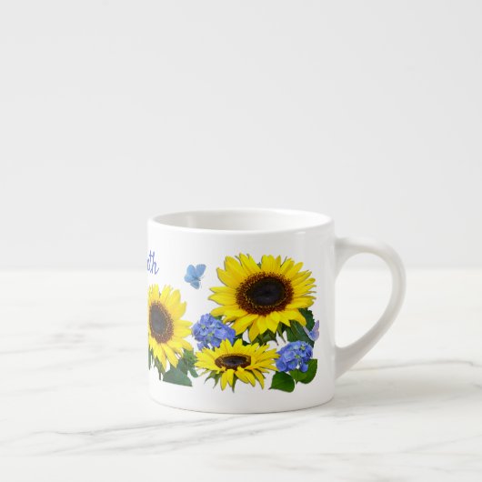Sunflower and Hydrangea Custom Name Coffee Mug Espresso Kop (Rechts)