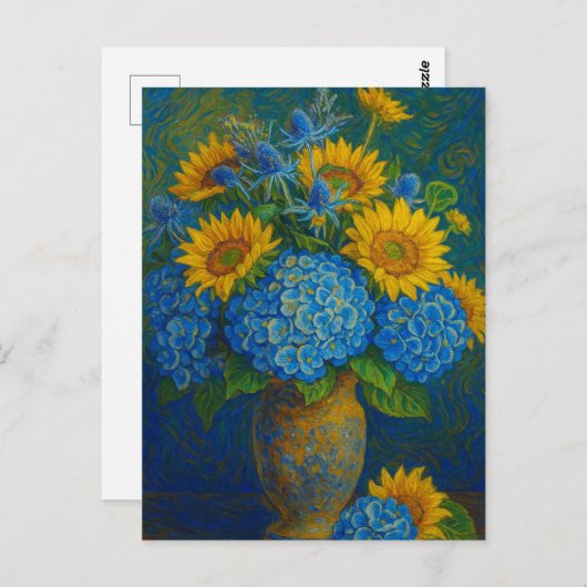 Sunflower and Hydrangea Postcard Briefkaart (Voorkant / Achterkant)