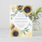 Sunflower and Navy Blue Rustic Wedding Invite Kaart (Staand voorkant)