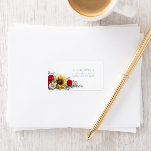 Sunflower and Red Rose Floral Address Label (Insitu)