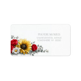 Sunflower and Red Rose Floral Address Label