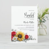 Sunflower and Red Rose Floral Bridal Shower Kaart (Staand voorkant)