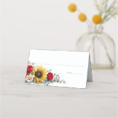 Sunflower and Red Rose Floral Wedding Place Card Plaatskaartje (Voorkant)