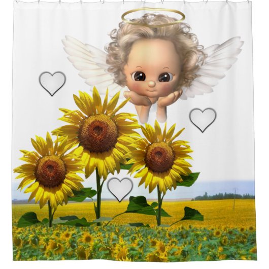 Sunflower Angel Shower Curtain Douchegordijn (Voorkant)