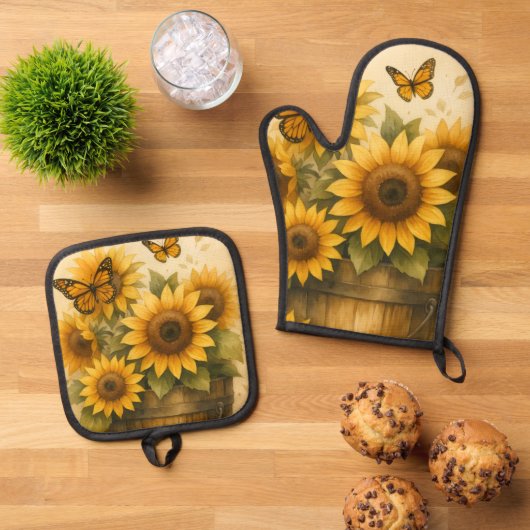 Sunflower Apron Ovenwant & Pannenlap Set (Top down)