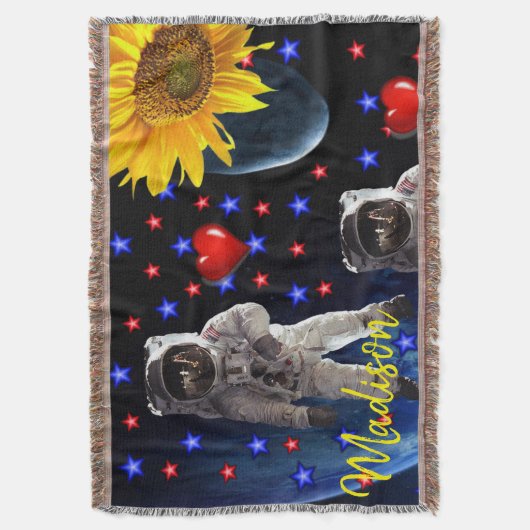 Sunflower Astronaut Throw Blanket Deken (Voorkant Verticaal)