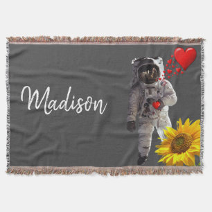 Sunflower Astronaut Throw Blanket Deken