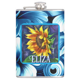 Sunflower at Night Flower Floral Personalized Heupfles