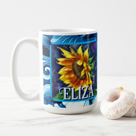 Sunflower at Night Flower Floral Personalized Koffiemok (Met donut)