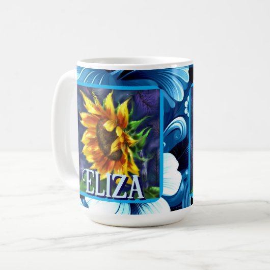 Sunflower at Night Flower Floral Personalized Koffiemok (Voorkant links)