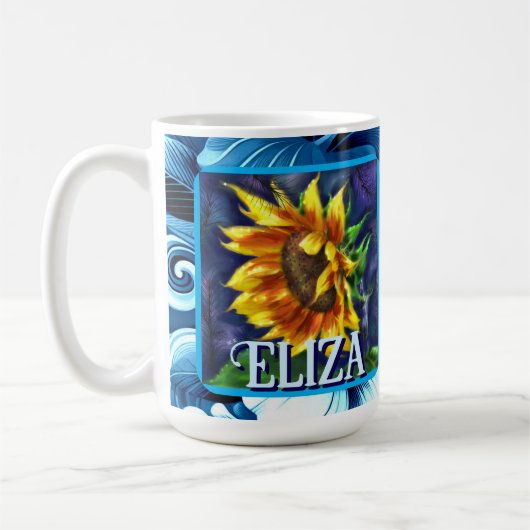 Sunflower at Night Flower Floral Personalized Koffiemok (Links)