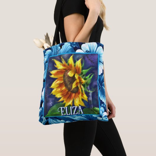 Sunflower at Night Flower Floral Personalized Tote Bag (Dichtbij)