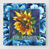 Sunflower at Night Flower Floral Personalized Vierkante Klok (Voorkant)