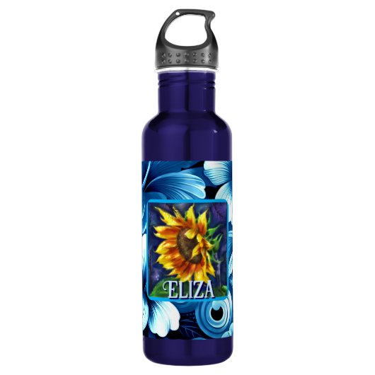 Sunflower at Night Flower Floral Personalized Waterfles (Voorkant)