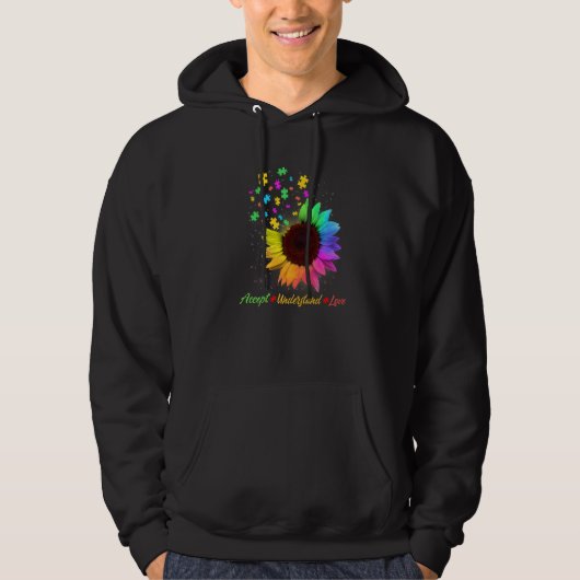 Sunflower Autism Awareness Day Accept Understand L Hoodie (Voorkant)