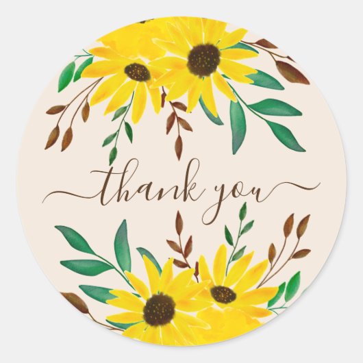 Sunflower Autumn Floral Bouquet - Dank u wel! Ronde Sticker (Voorkant)