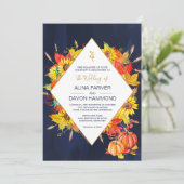 Sunflower Autumn Leaves Wedding Invitation Kaart (Staand voorkant)