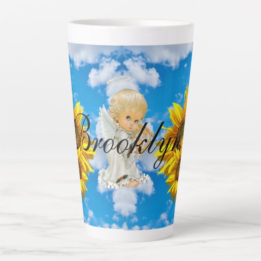 Sunflower Baby Angel Floral Sky Latte Mok (Voorkant)