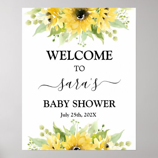 Sunflower Baby shower Girl Welkomstbord Poster (Voorkant)