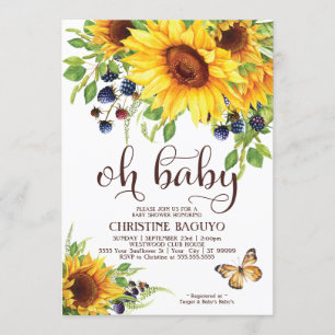 Sunflower Baby shower Invitation Elegant Boho Kaart