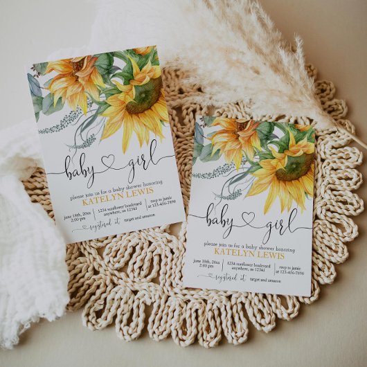 Sunflower Baby shower Invitation for a Girl Kaart