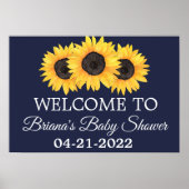 Sunflower Baby shower Rustic Navy Welkomstbord Poster (Voorkant)