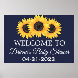 Sunflower Baby shower Rustic Navy Welkomstbord Poster
