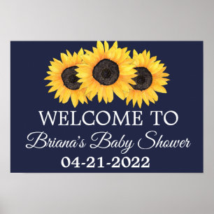 Sunflower Baby shower Rustic Navy Welkomstbord Poster