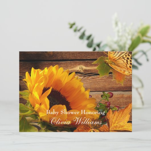 Sunflower Baby Shower-uitnodigingen, Land Herfst Kaart (Staand voorkant)