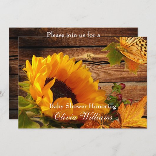 Sunflower Baby Shower-uitnodigingen, Land Herfst Kaart (Voorkant / Achterkant)